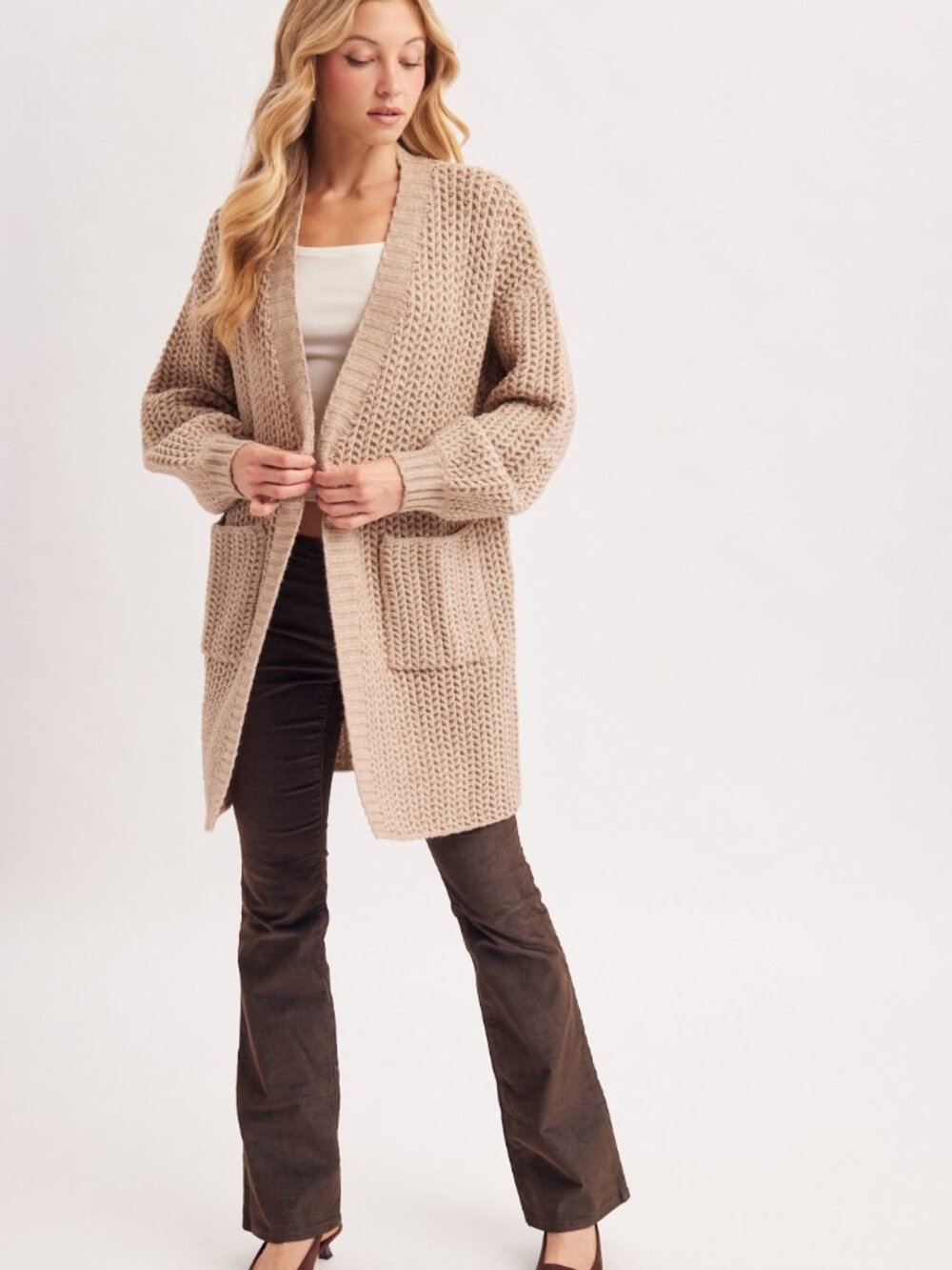 Open-front Waffle Chunky Knit Cardigan - Picture 11 of 12